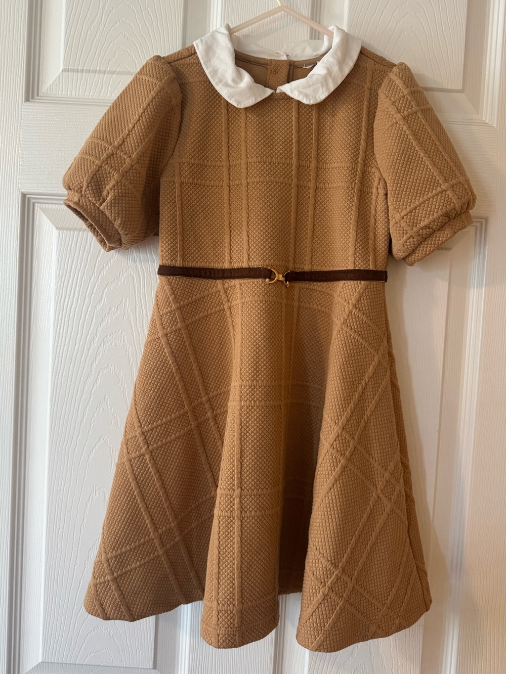Janie and Jack Camel Textured Dress with White Peter Pan Collar Sz 6